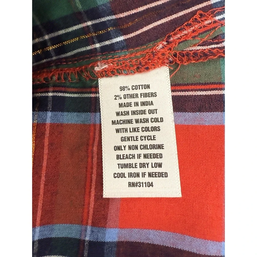 Crown & Ivy Red Tartan Plaid 3/4 Sleeve Blouse‎ Womens Large Ruffle Holiday #37